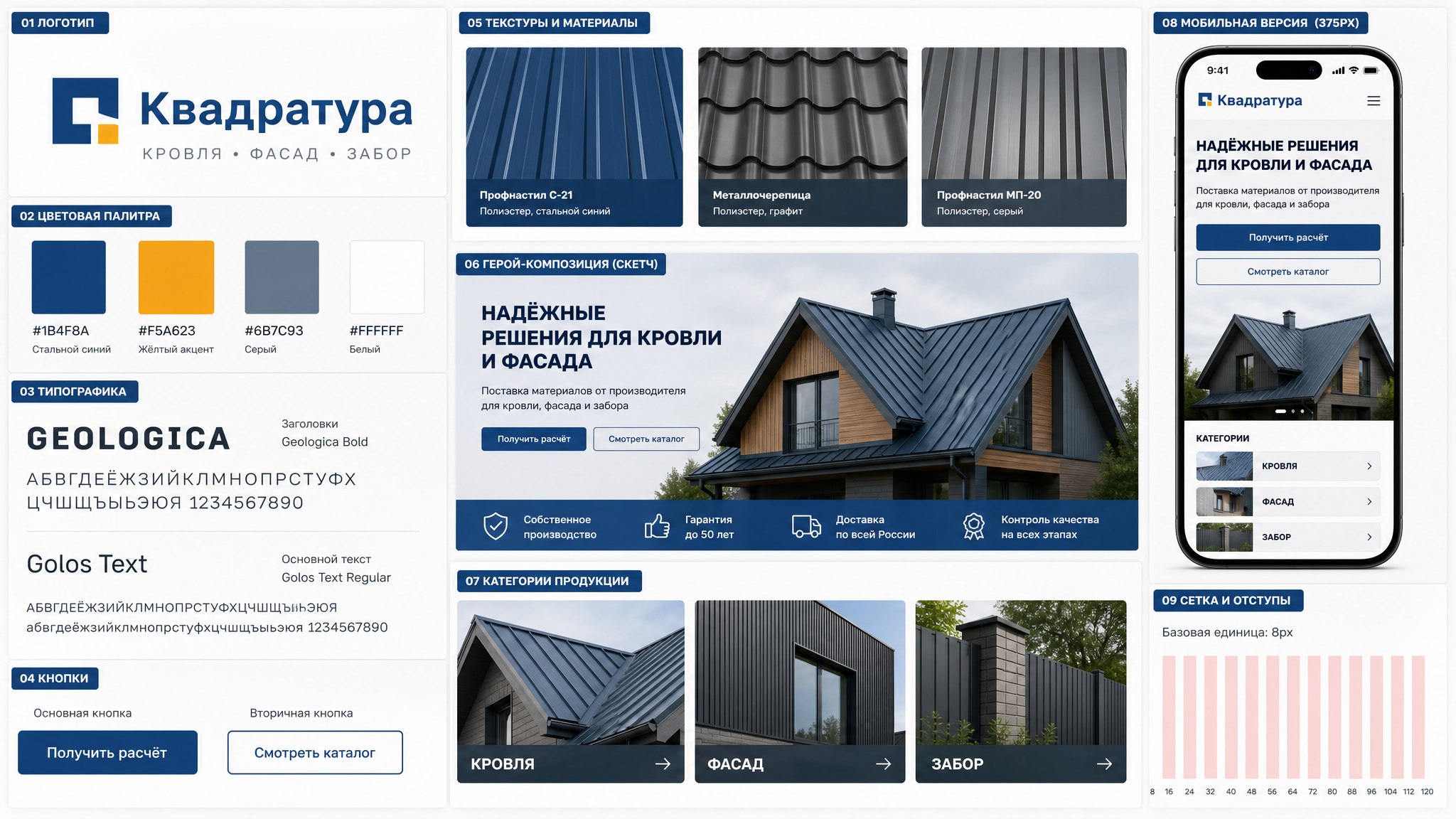 Brand kit Квадратура — палитра, типографика, компоненты
